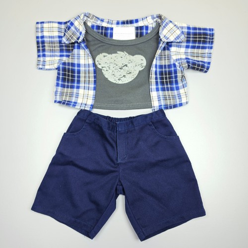 Build bear blue plaid grey - bear,